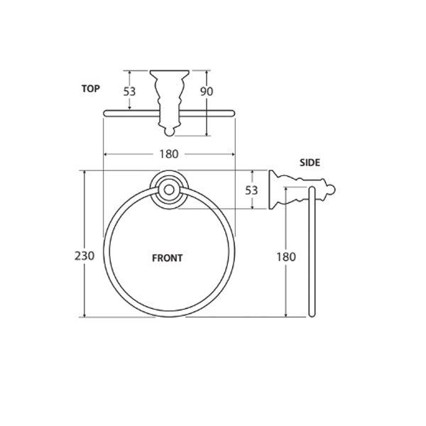 Fienza Lillian Towel Ring Matte Black Technical Drawing - The Blue Space