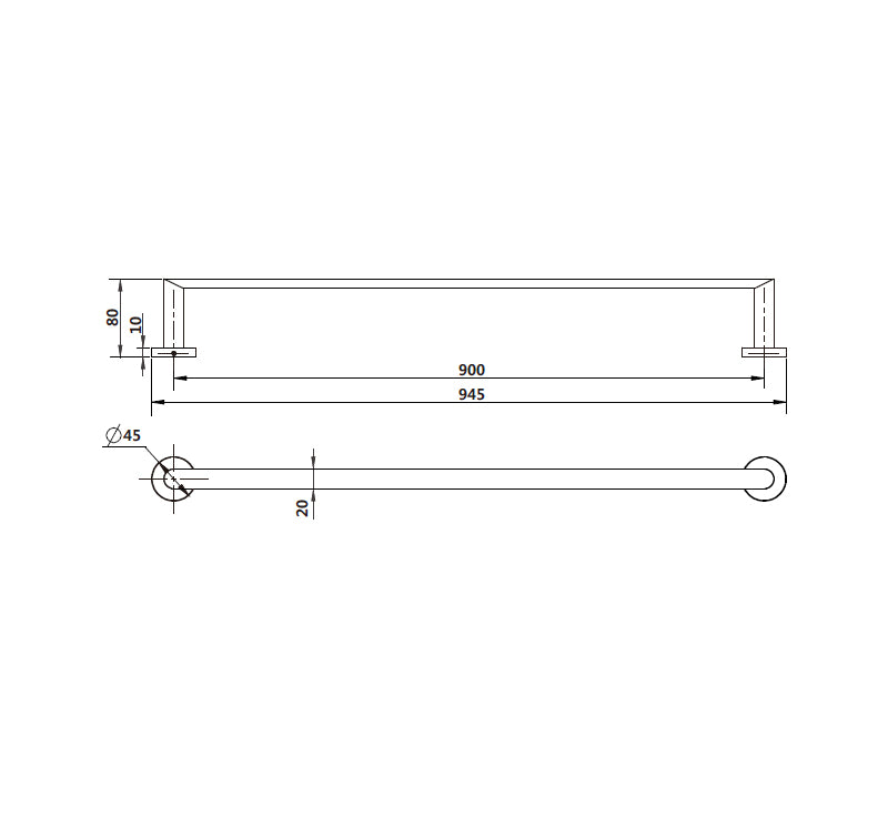 Technical Drawing: Eva Single Towel Rail Chrome 600