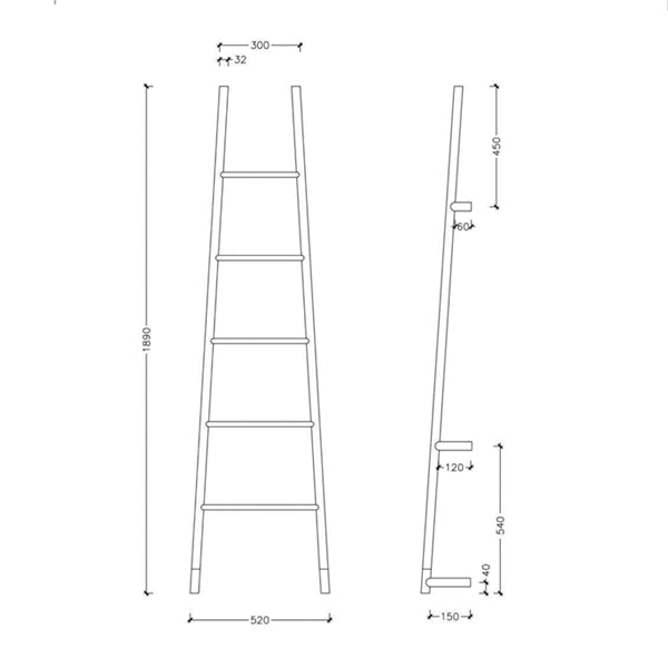 Thermogroup Jeeves Tangent L Heated Towel Rail Technical Drawing - The Blue Space