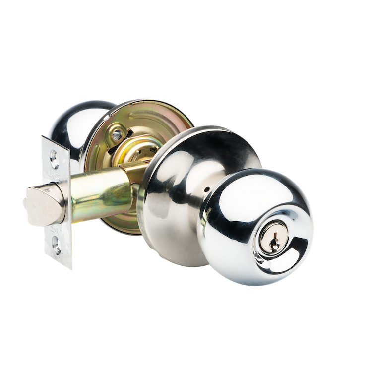 Lane Bala Entrance Knob Door Handle Set On Round Rosette Polished Stainless Steel