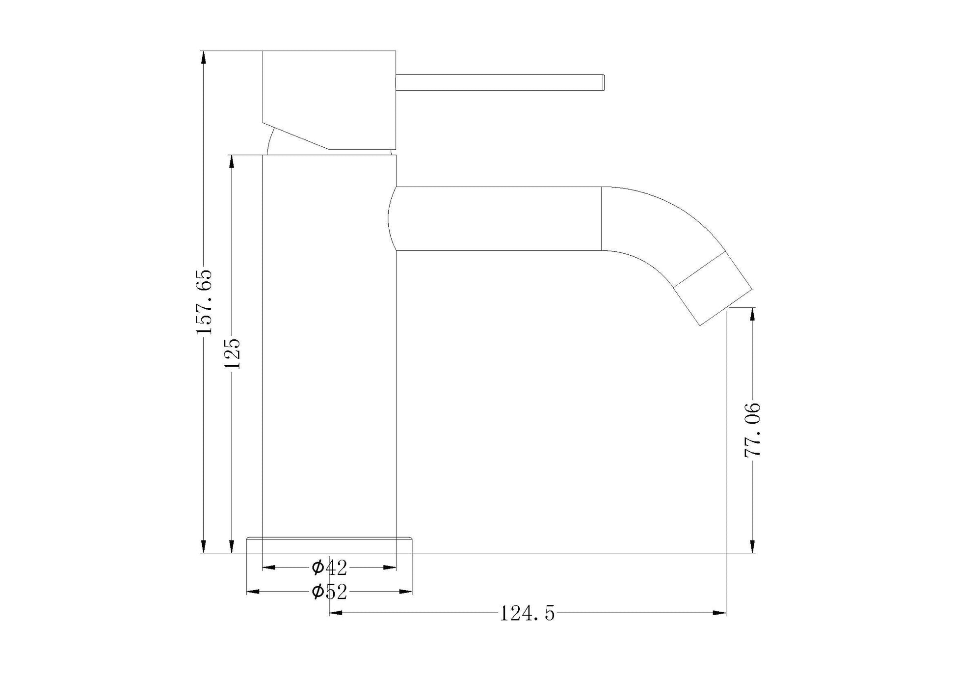 Technical Drawing: Nero Mecca Basin Mixer Matte Black