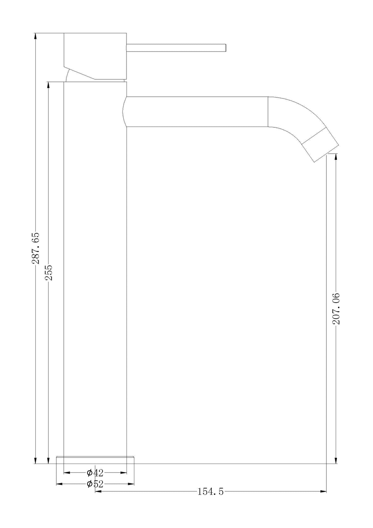 Technical Drawing: Nero Mecca Tall Basin Mixer Chrome