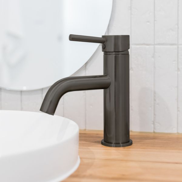 Meir Round Basin Mixer with Curved Spout - Shadow
