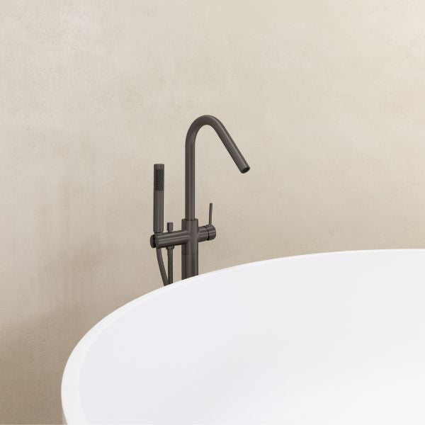 Meir Freestanding Round Bath Mixer with Hand Spray - Shadow
