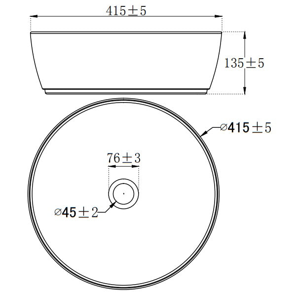 Naples Counter Top Circular Basin Technical Drawing - The Blue Space