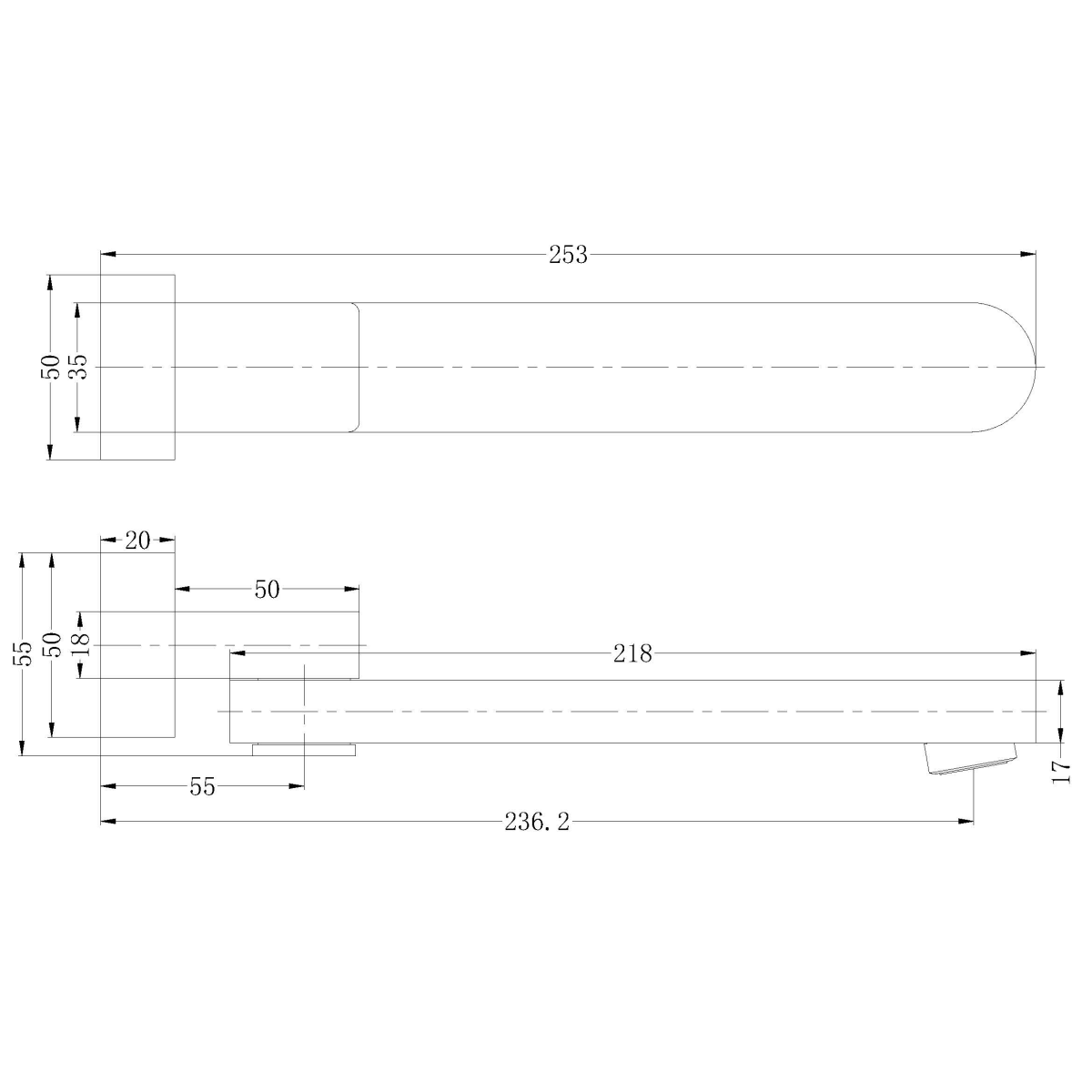 Technical Drawing: Nero Bianca/Ecco Swivel Bath Spout Chrome