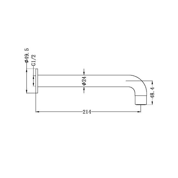 Technical Drawing: Nero Dolce Basin/Bath Spout Only 215mm Matte Black