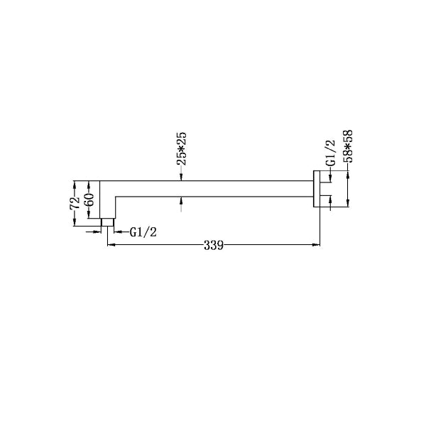 Technical Drawing: Nero Square Shower Arm Matte Black