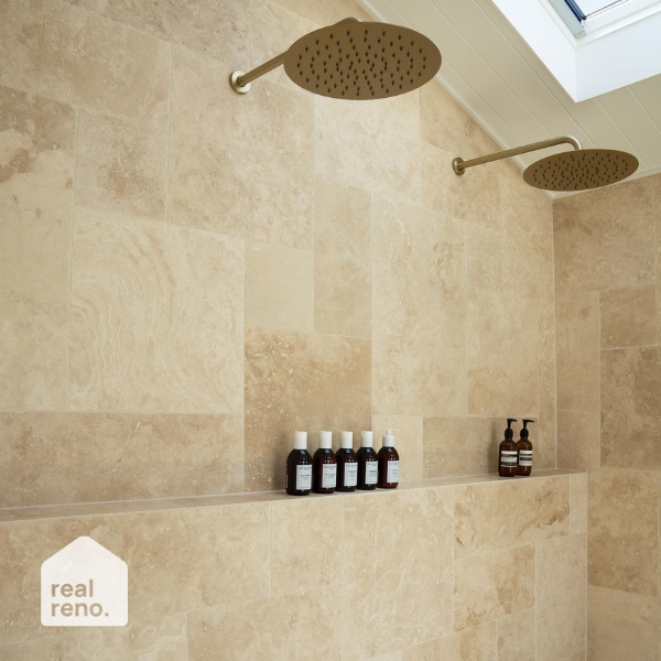 Caroma Urbane II Right Angle Shower Arm Brushed Brass - The Blue Space Real Reno