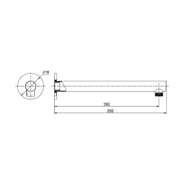 Technical Drawing: Star Shower Arm 300mm Brushed Bronze