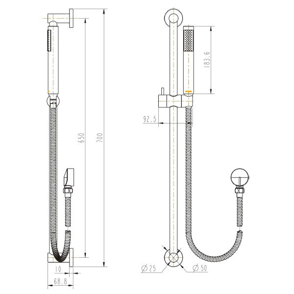 Technical Drawing: Star Hand Shower On Rail Brushed Bronze