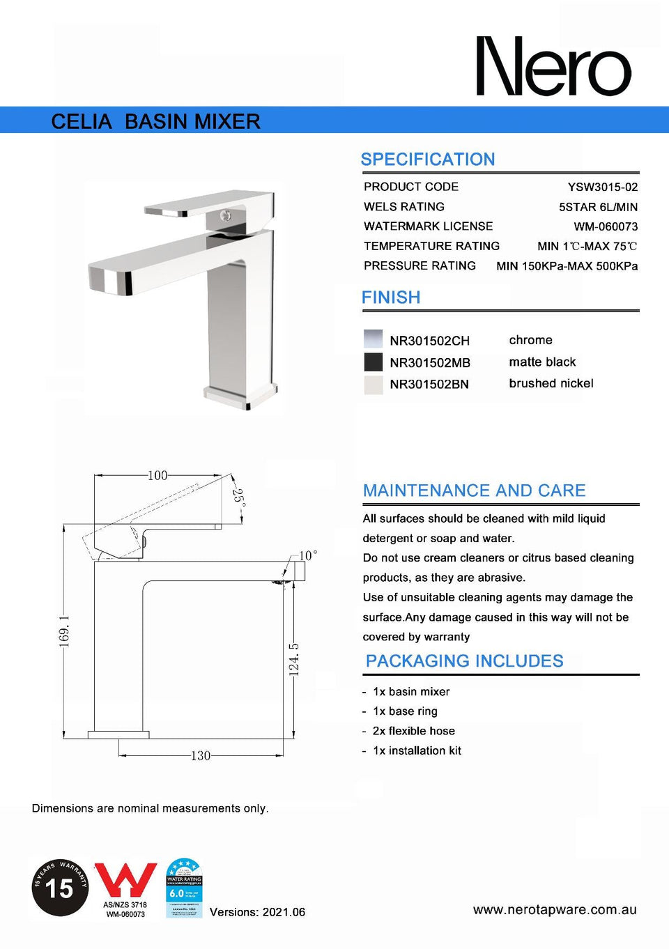 Nero Celia Basin Mixers Builders Range Chrome