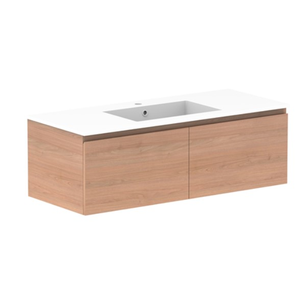 Glacier Full Depth All Drawer Slim 1200mm Wall Hung Centre Bowl in Cast Marble Moulded Top | The Blue Space