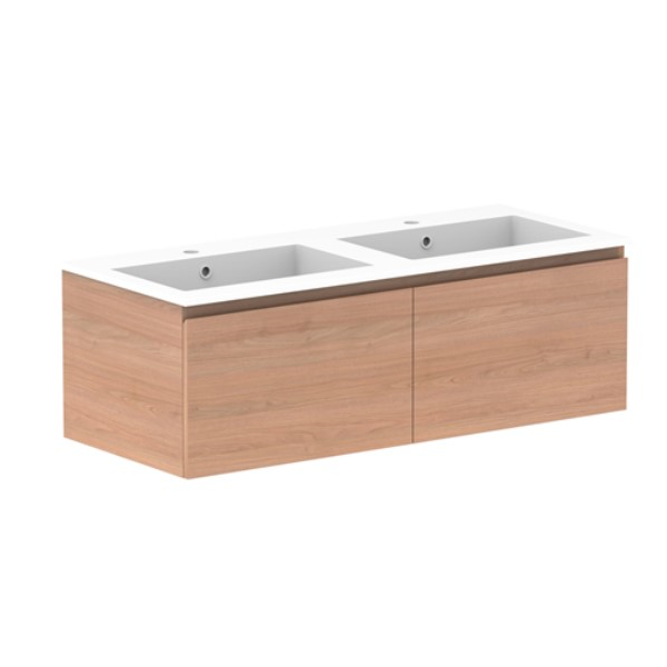 Glacier Full Depth All Drawer Slim 1200mm Wall Hung Double Bowl in Cast Marble Moulded Top | The Blue Space