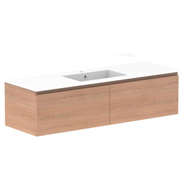 Glacier Full Depth All Drawer Slim 1500mm Wall Hung Centre Bowl in Cast Marble Moulded Top | The Blue Space