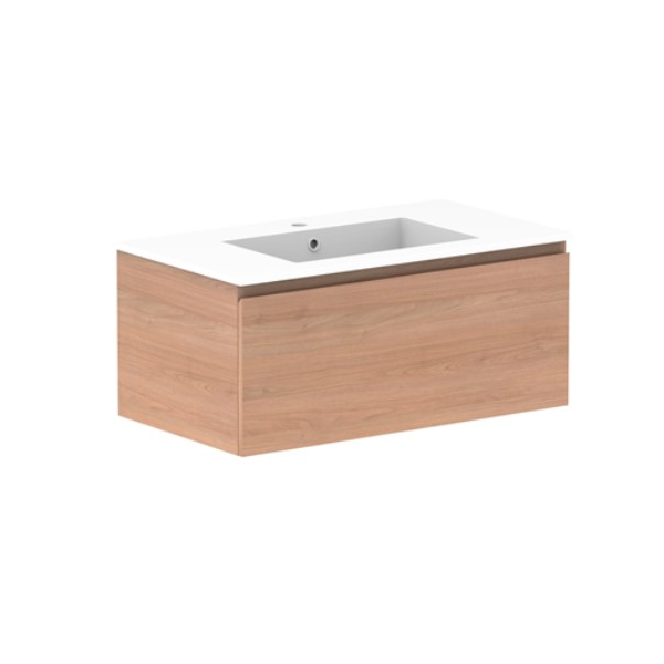 Glacier Full Depth All Drawer Slim 900mm Wall Hung Centre Bowl in Cast Marble Moulded Top | The Blue Space