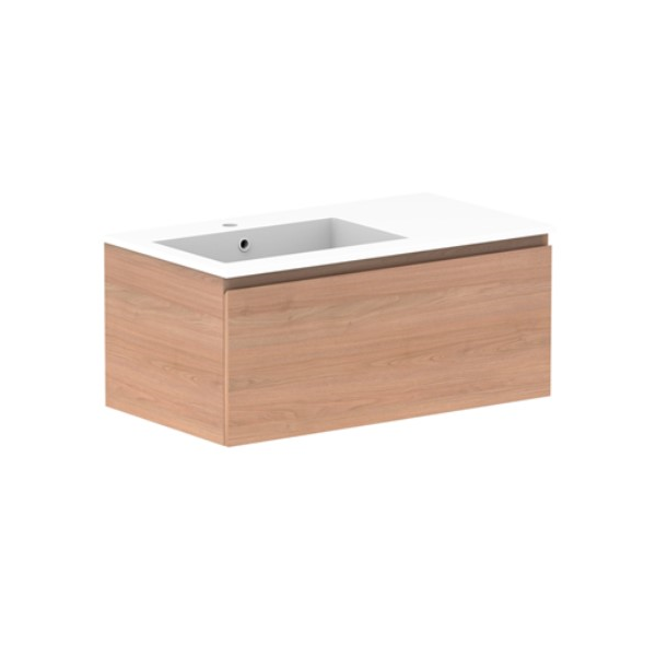Glacier Full Depth All Drawer Slim 900mm Wall Hung Left Bowl in Cast Marble Moulded Top | The Blue Space