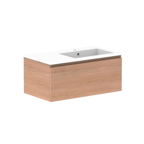 Glacier Full Depth All Drawer Slim 900mm Wall Hung Right Bowl in Cast Marble Moulded Top | The Blue Space