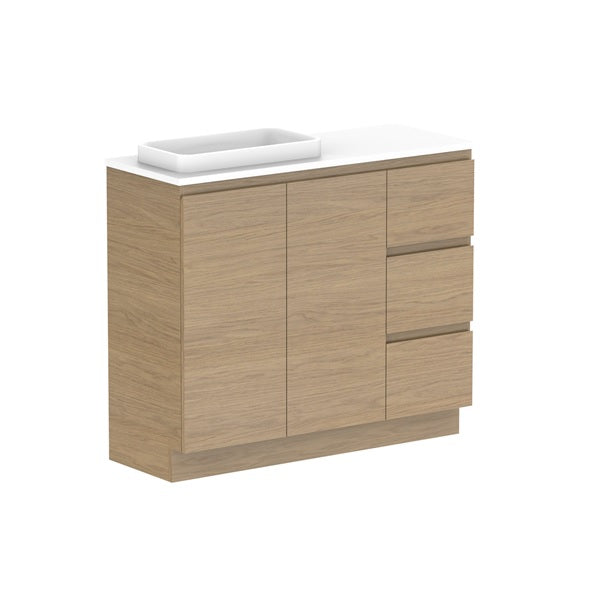 Glacier Ensuite Door & Drawer Trio 1050mm Floor Mount Left Bowl Benchtop | The Blue Space