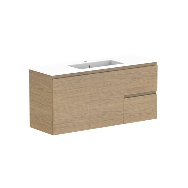 Glacier Ensuite Door & Drawer Twin 1200mm Wall Hung Centre Bowl in Cast Marble Moulded Top | The Blue Space