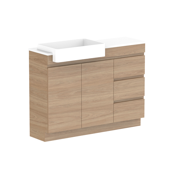 ADP Glacier Semi Recessed Door & Drawer Trio Benctop 1200 Left Bowl | The Blue Space