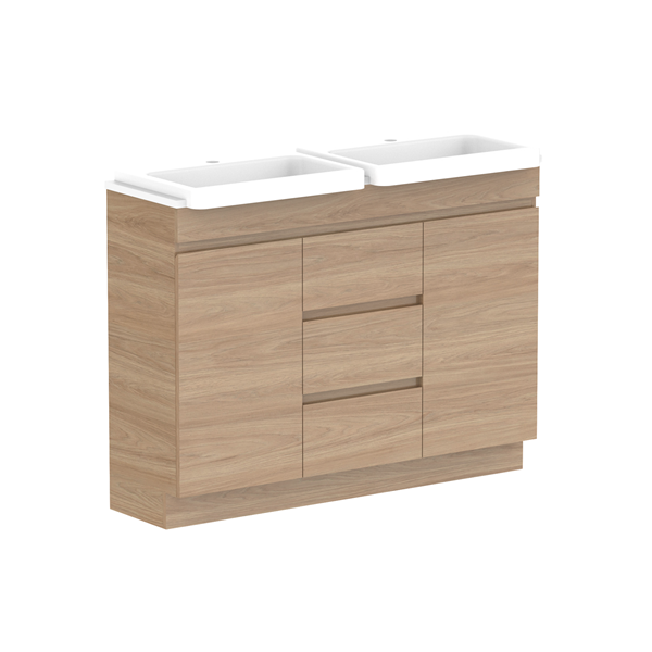ADP Glacier Semi Recessed Door & Drawer Trio Benctop 1200 Double Bowl | The Blue Space