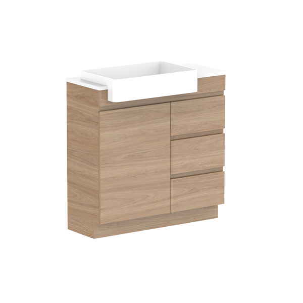 ADP Glacier Semi Recessed Door & Drawer Trio Benchtop 900 Left Bowl | The Blue Space