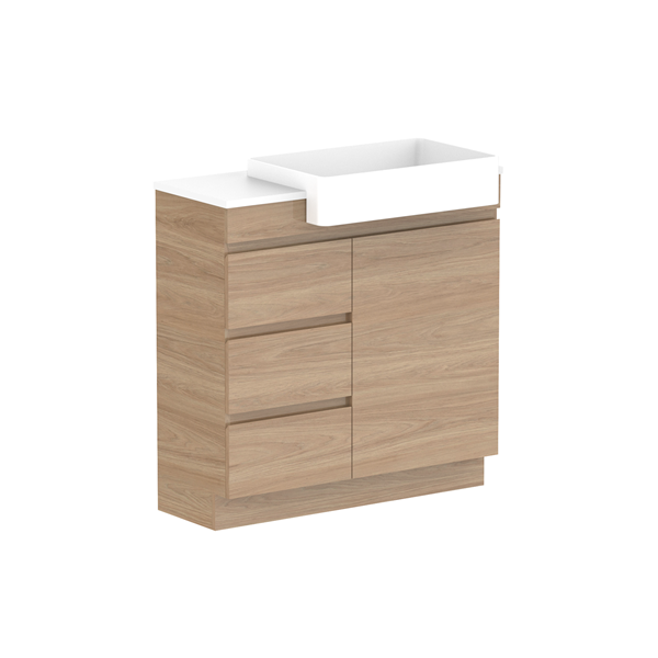 ADP Glacier Semi Recessed Door & Drawer Trio Benchtop 900 Right Bowl | The Blue Space