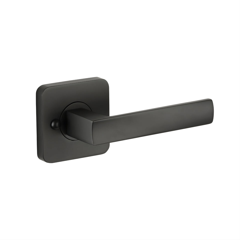 Lane Oxford Privacy Lever Door Handle Set On Square Rosette Matte Black