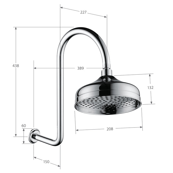 Fienza Lillian Wall Arm Shower Set - Matte Black specs