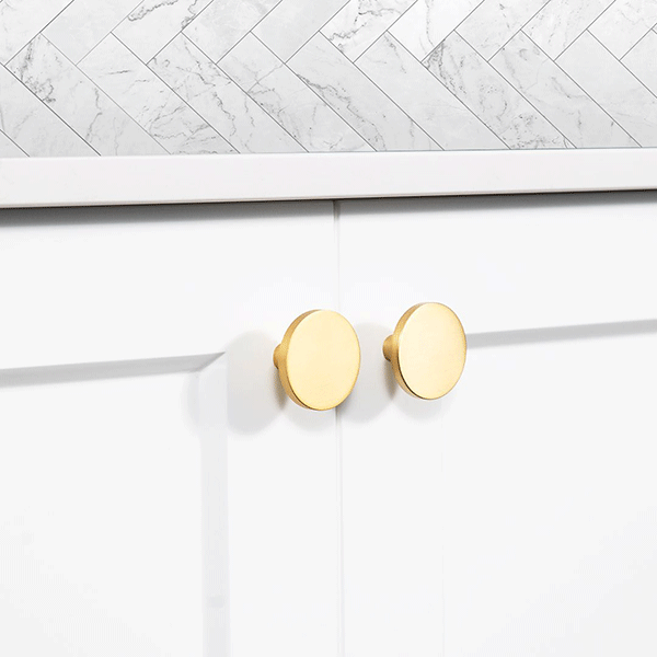 Momo Handles Como Knob Brushed Gold | Beautiful white and brushed brass kitchen online at The Blue Space