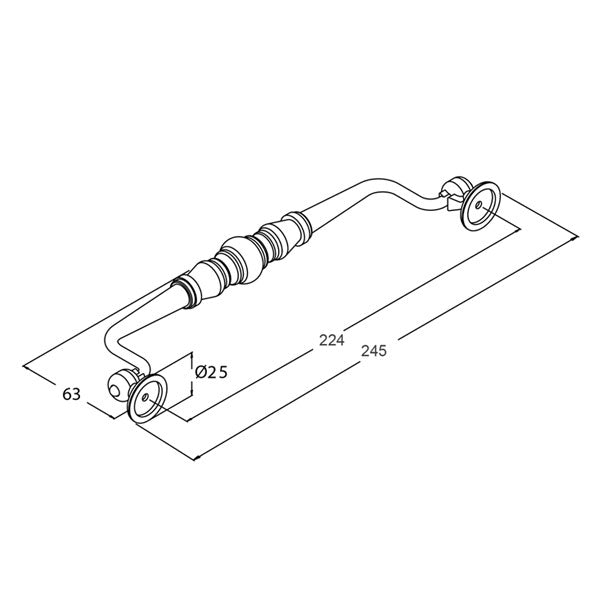 Technical Drawing - Momo Handles Trianon Handle Swivel Ball White/Brushed Nickel