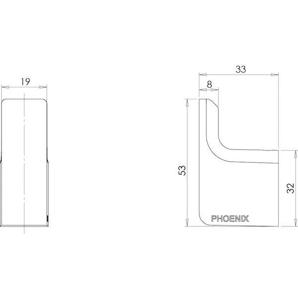 Phoenix Gloss Robe Hook Brushed Gold Technical Drawing - The Blue Space