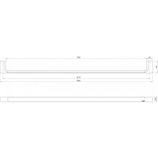 Phoenix Gloss Single Towel Rail Chrome 850mm Technical Drawing - The Blue Space
