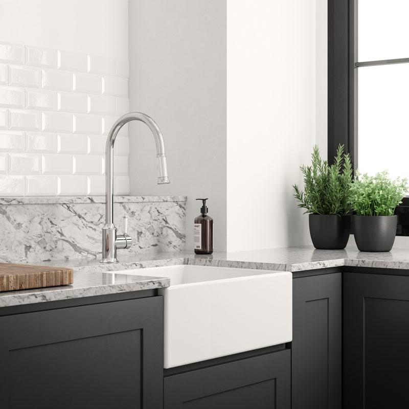 Phoenix Nostalgia Sink Mixer 220mm Gooseneck- Chrome/White