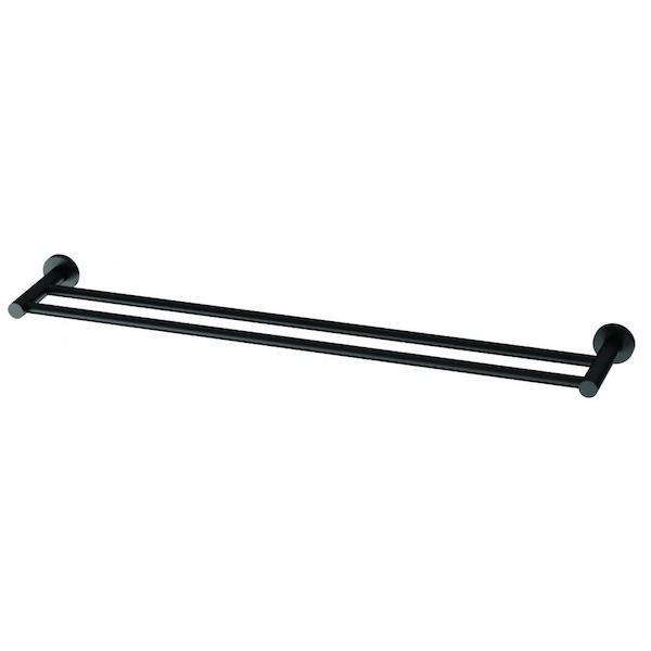 Phoenix Radii Double Towel Rail Round Plate-Matte Black - The Blue Space