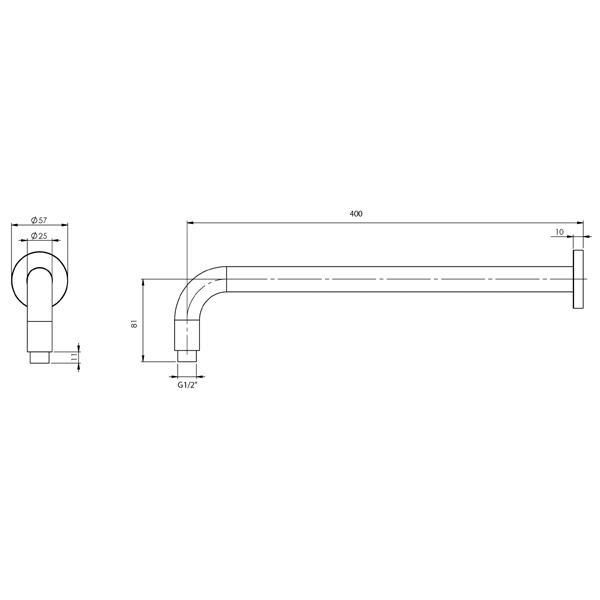 Phoenix Vivid Shower Arm Only 400mm Round- Brushed Gold