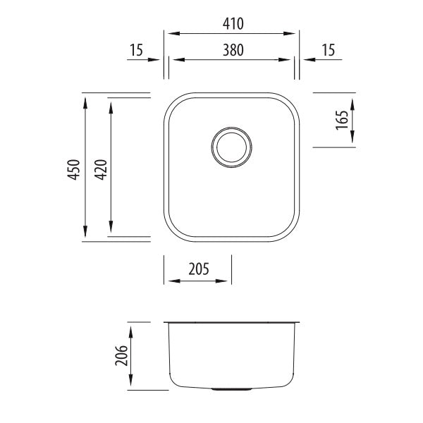 Oliveri Nu-Petite standard bowl undermount sink NTH