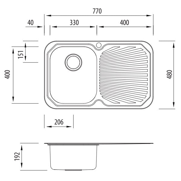 Oliveri Petite single bowl topmount sink drainer 1TH
