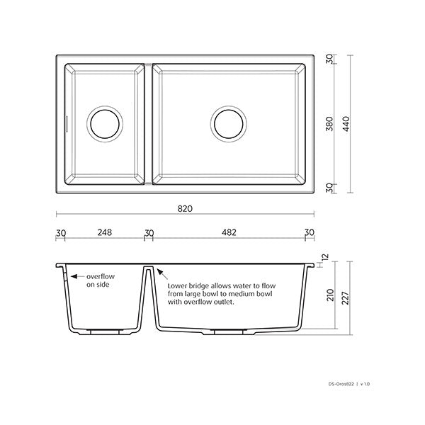 Technical Drawing - Seima Oros 822 Kitchen Sink Grey