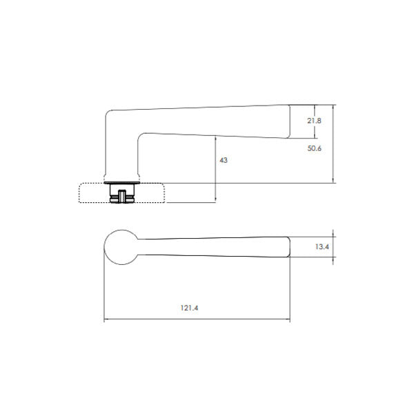 Technical Drawing - Lockwood Hakea L28 Velocity Privacy Lever Set Large Round Rose Brushed Satin Chrome
