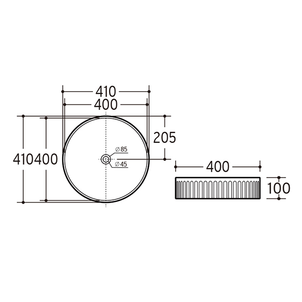 ADP Round Fluted Above Counter Basin - The Blue Space - Technical Drawing
