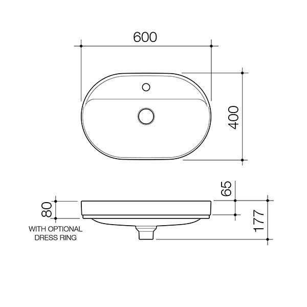 Caroma Liano II 600mm Pill Inset Basin with Tap Landing (1 Tap Hole) – Matte Grey
