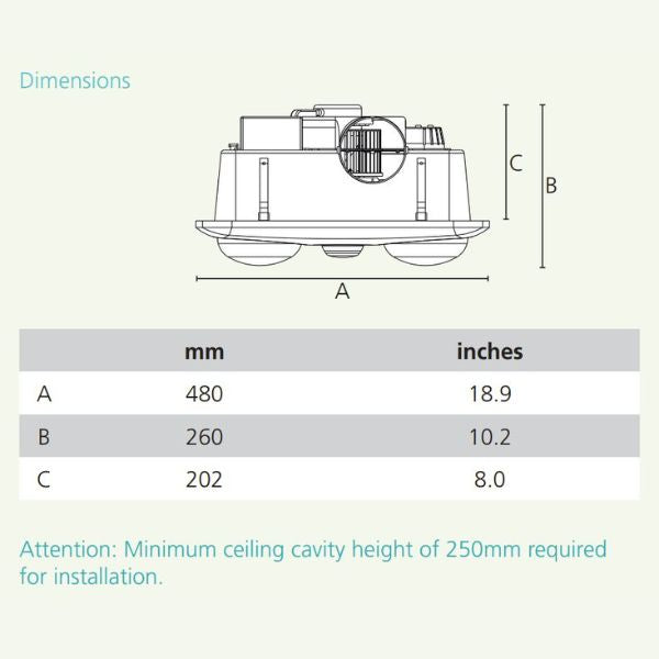 Eglo Heatflow 2 Bathroom Heater Exhaust Fan Light Technical Drawing - The Blue Space