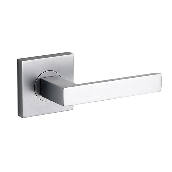 Lane Cambridge Passage Lever Door Handle Set On Square Rosette Brushed Satin Chrome