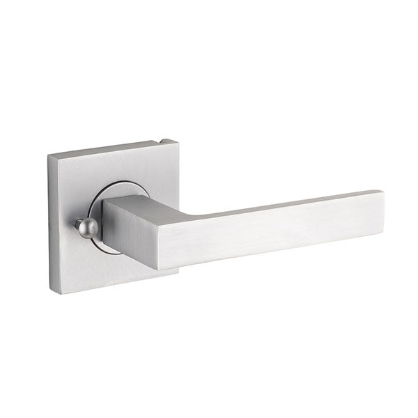 Lane Cambridge Privacy Lever Door Handle Set On Square Rosette Brushed Satin Chrome