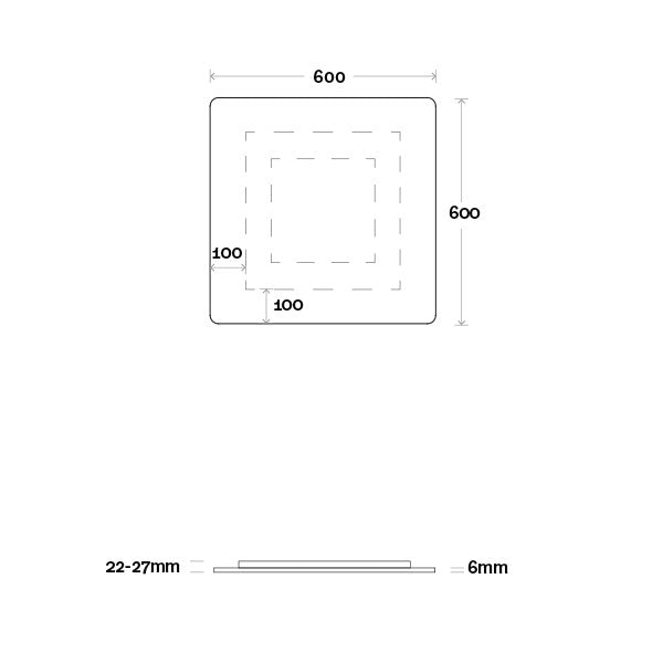 Marquis Base Mirror 600mm Technical Drawing - The Blue Space