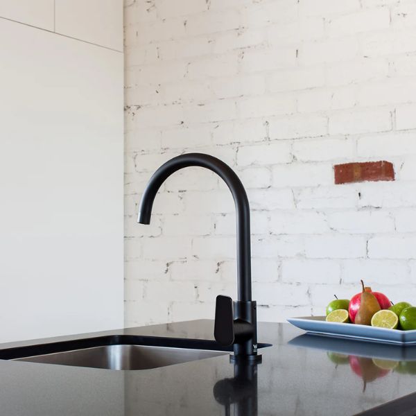 Meir Paddle Round Gooseneck Kitchen Sink Mixer Tap Matte Black