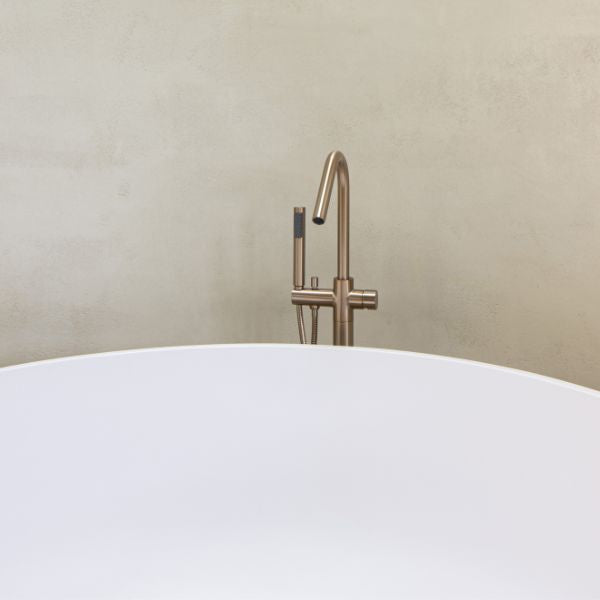 Meir Pinless Round Freestanding Bath Spout and Hand Shower Champagne