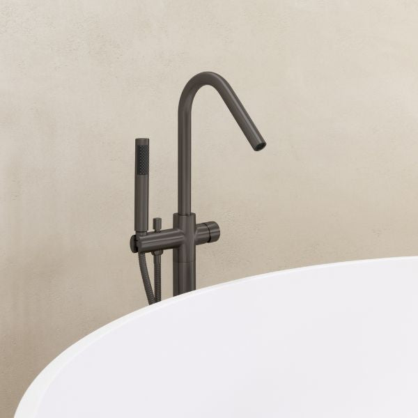 Meir Pinless Round Freestanding Bath Spout and Hand Shower Shadow